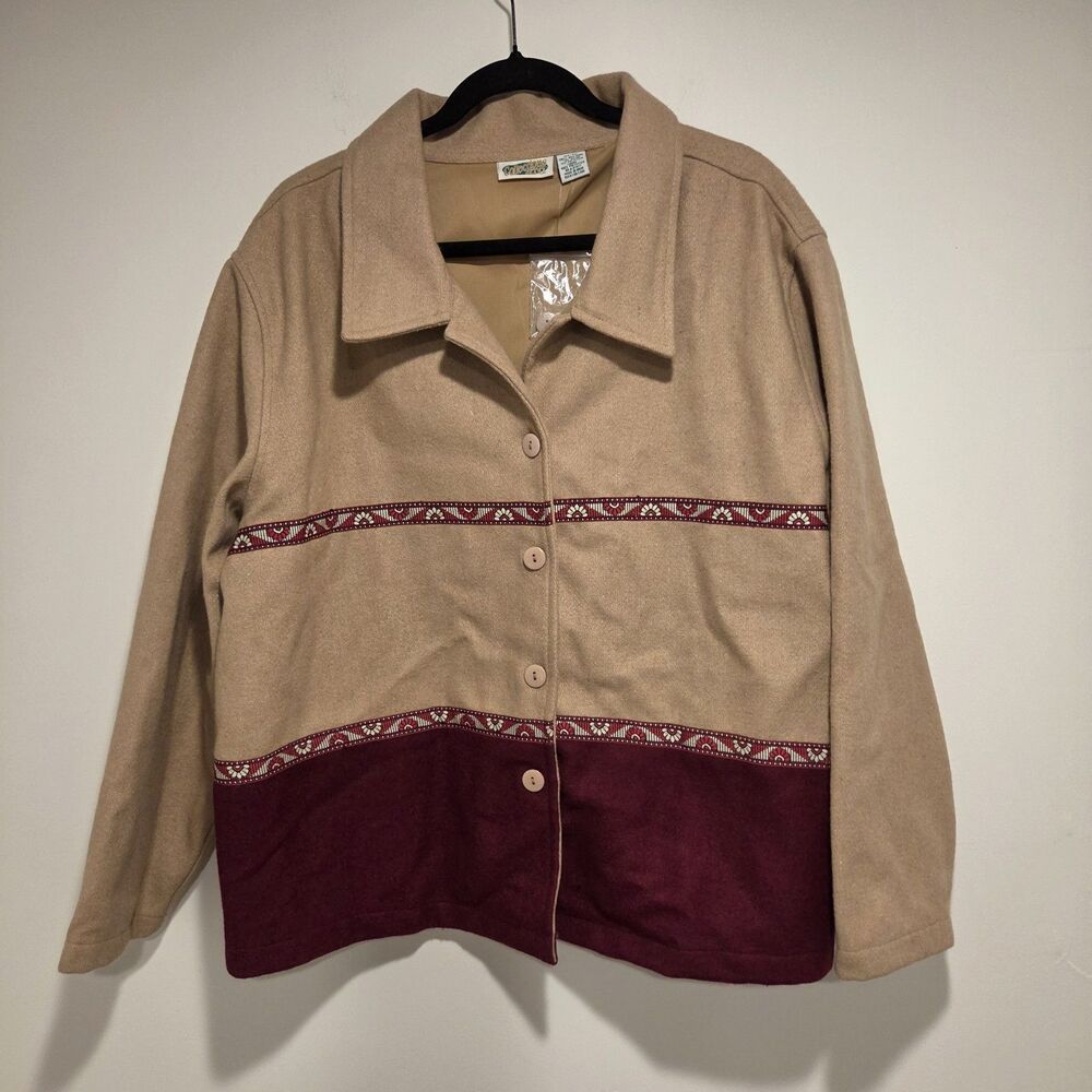 Vintage 80s 90s Wool Blend Jacket Coat XXL Womens Western Southwest Collared